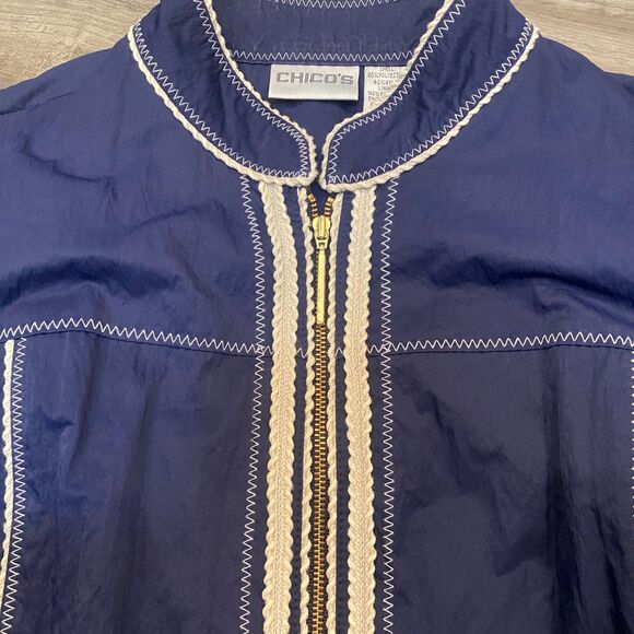 Chicos Rope Me In Seafarer Blue Full Zip Jacket Size 1/Medium - Picture 3 of 4